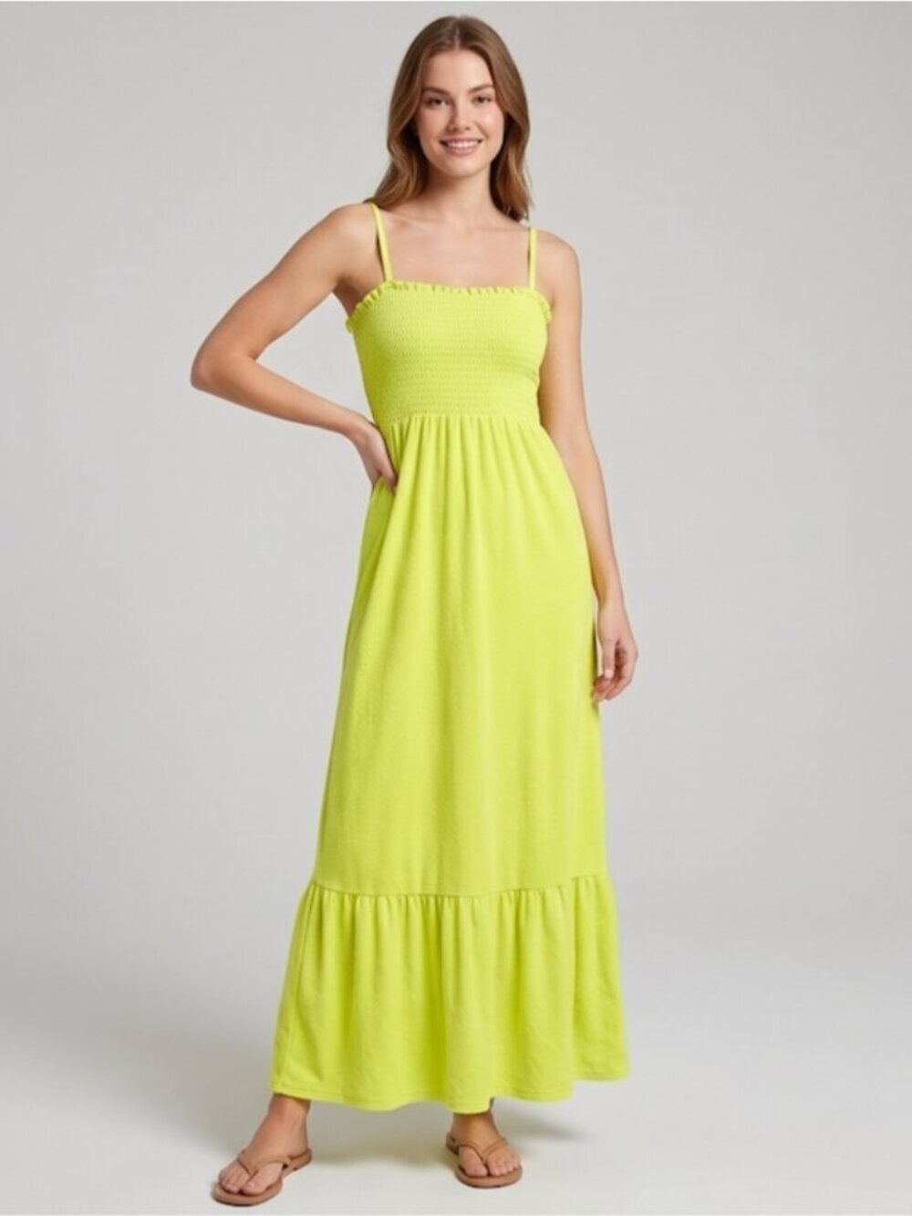 Juicy Couture Y2K Lime Yellow Smocked Bodice Terrycloth Sundress